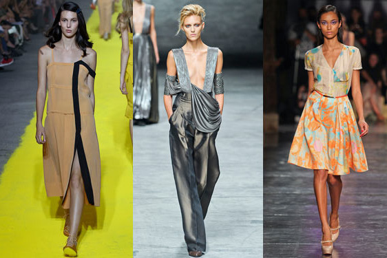 From left: New spring looks from Sonia Rykiel, Haider Ackermann, and Cacharel.