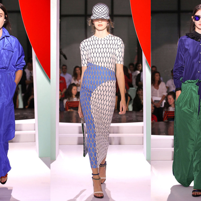 The Kenzo show (Chloë Sevigny is on the left, and yes, on the right are some really insanely gigantic pants).