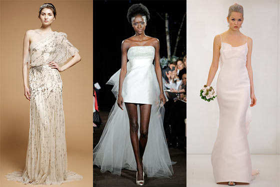 From left: new bridal looks Jenny Packham, Anne Bowen, and Angel Sanchez.