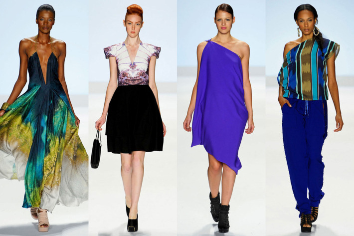 From left: looks from Anya Ayoung-Chee, Viktor Luna, Joshua McKinley, and Kimberly Goldson.