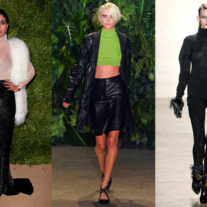 Rachel Roy in a Celine top; a spring runway look by Altuzarra; and a fall runway look by Ohne Titel.