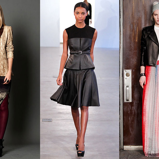 From left: new pre-fall looks from Nicole Miller, Calvin Klein, and rag & bone.