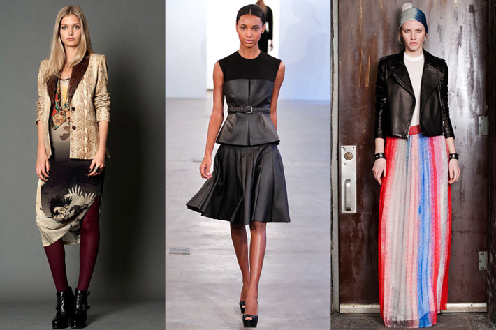 From left: new pre-fall looks from Nicole Miller, Calvin Klein, and rag & bone.