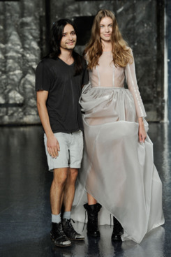 Theyskens and his eyeliner-free model.