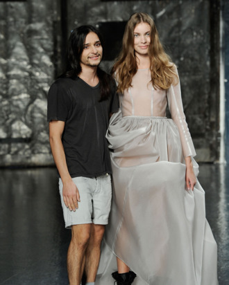 Theyskens and his eyeliner-free model.