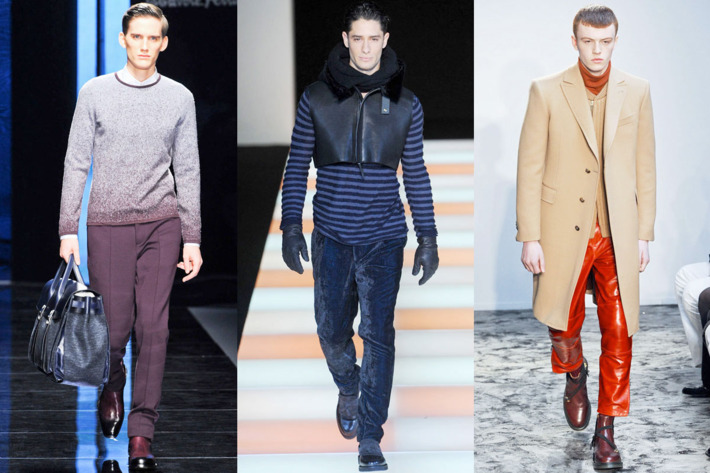 From left: new looks from Salvatore Ferragamo, Emporio Armani, and Pringle of Scotland.