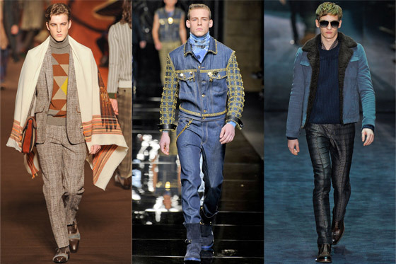 New menswear looks from Etro, Versace, and Gucci.