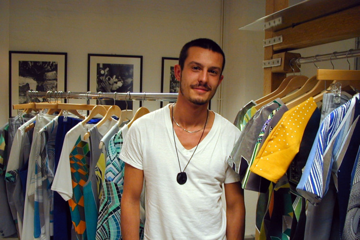 Jonathan Saunders in his studio with his spring 2011 collection.