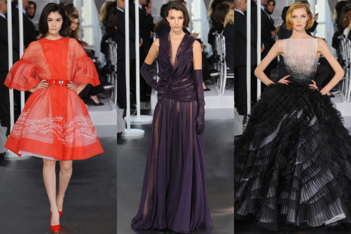 Three looks from Dior's latest couture collection.