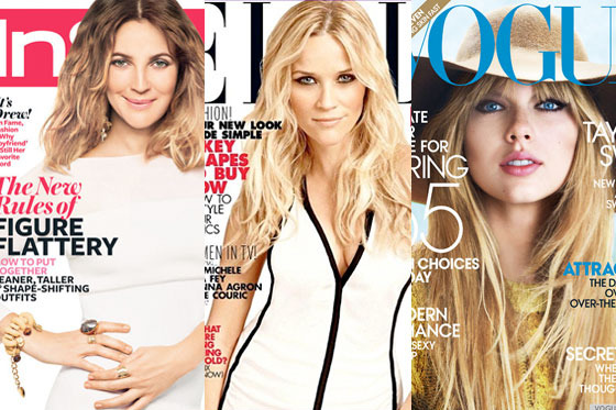 February covers for <em>Instyle, Elle,</em> and <em>Vogue.</em>