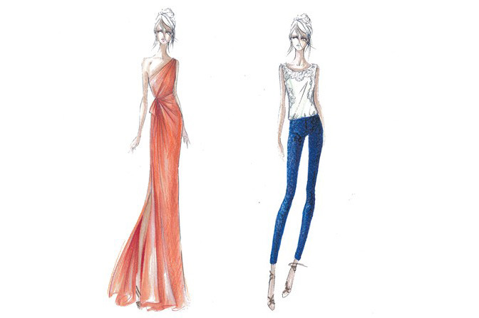 Two sketches from Ferretti's forthcoming collection.