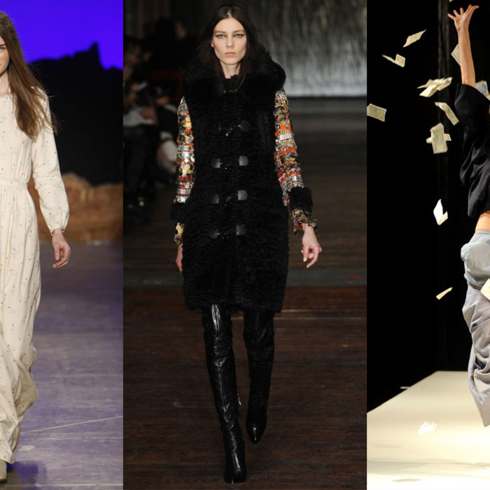 From left: looks from Band of Outsiders, Altuzarra, and Miguel Ardrover