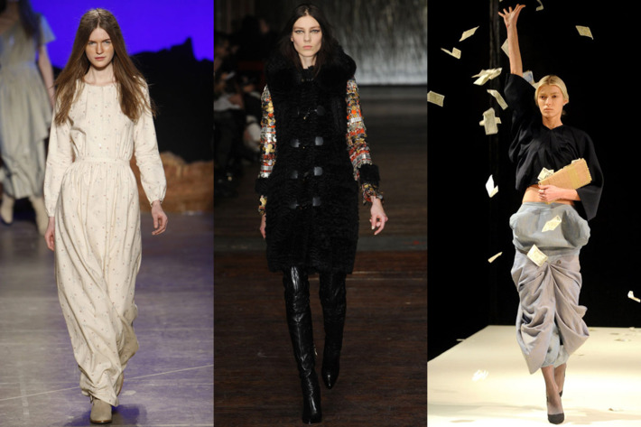 From left: looks from Band of Outsiders, Altuzarra, and Miguel Ardrover