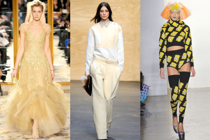 Looks from Marchesa, Proenza Schouler, and Jeremy Scott.