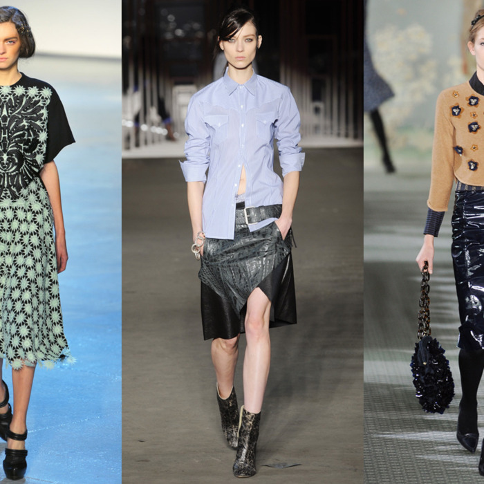 From left: looks from Rodarte, Diesel Black Gold, and Tory Burch