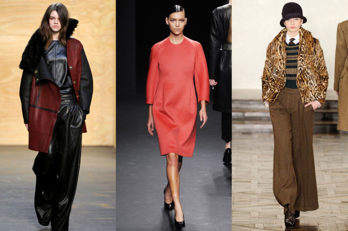 From left: new fall looks from Proenza Schouler, Calvin Klein, and Ralph Lauren.