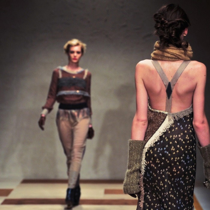 Models at the Kristina Ti show in Milan today.