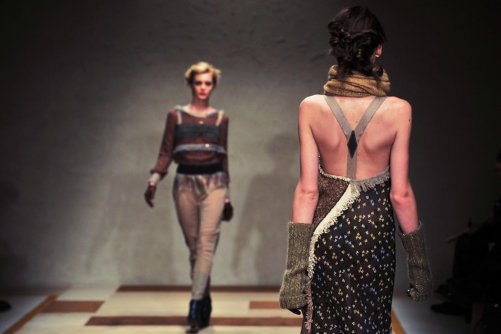 Models at the Kristina Ti show in Milan today.