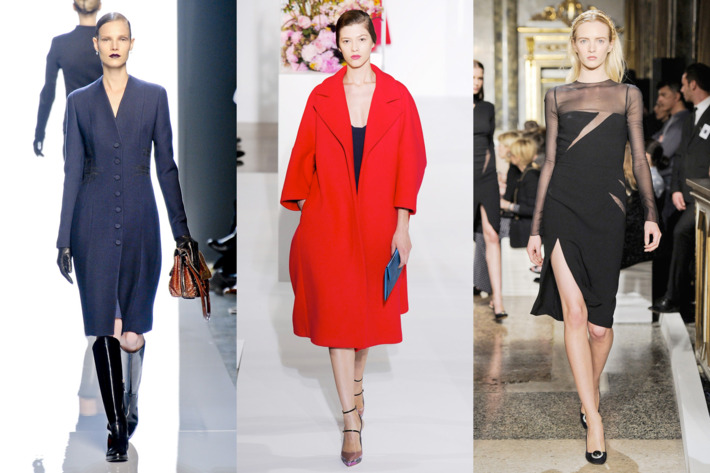 From left: looks from Bottega Veneta, Jil Sander, and Pucci