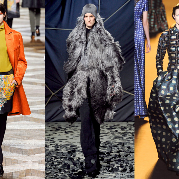 Fall looks from Dries Van Noten, Gareth Pugh, and Rochas.