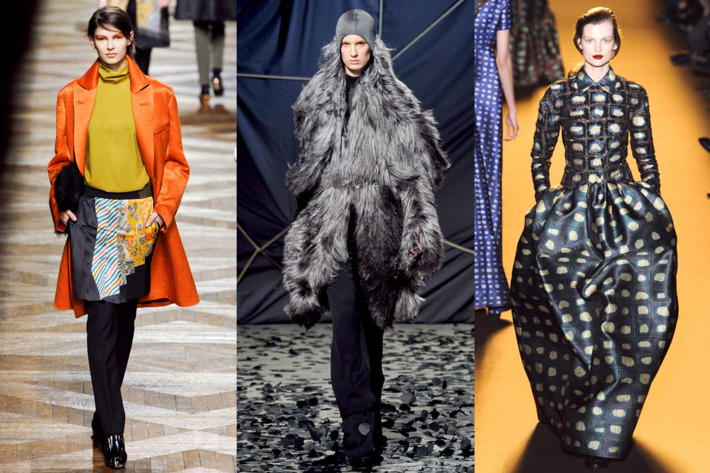 Fall looks from Dries Van Noten, Gareth Pugh, and Rochas.