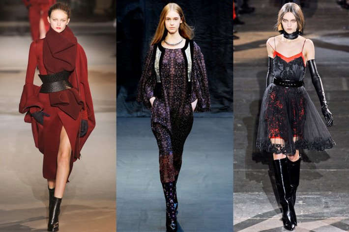 From left: looks from Haider Ackermann, Hermes, and Givenchy
