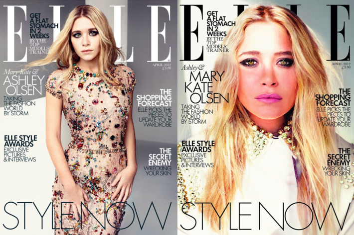 Ashley & Mary Kate's <em>Elle</em> UK covers, respectively.