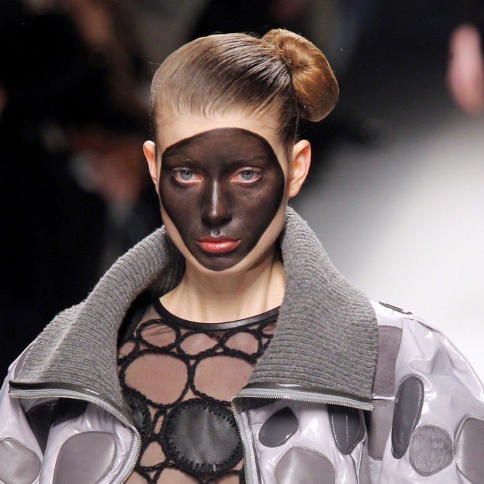 A model walks in the Lie Sang Bong fall 2012 show in Paris yesterday.
