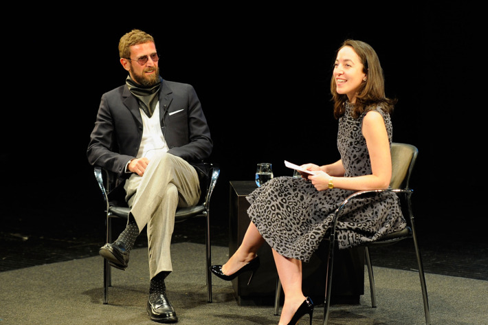 Stefano Pilati with Pamela Golbin at the FIAF 2012 Fashion Talks Series