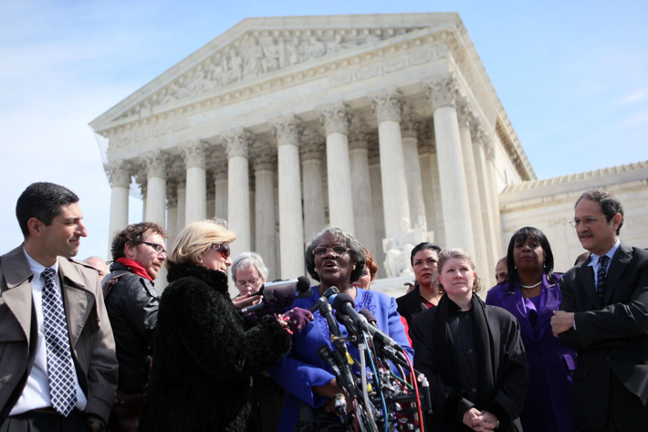 Betty Dukes, center.
