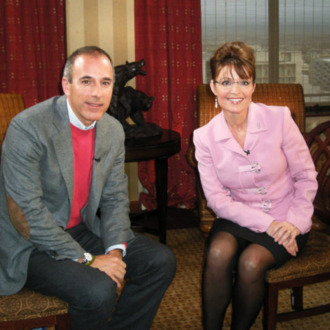 TODAY -- Pictured: (l-r) Matt Lauer, Sarah Palin -- Matt Lauer interviews Alaskan Governor Sarah Palin in her first network interview since the Presidential Election -- NBC News Photo
