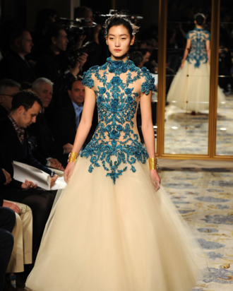 NEW YORK, NY - FEBRUARY 15: A model walks the runway at the Marchesa Fall 2012 fashion show during Mercedes-Benz Fashion Week at The Plaza Hotel - 5th Avenue on February 15, 2012 in New York City. (Photo by Slaven Vlasic/Getty Images)