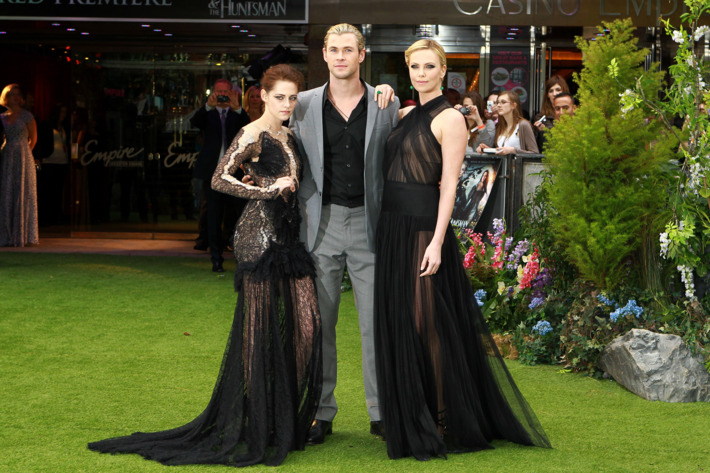 Kristen Stewart, Chris Hemsworth, and Charlize Theron.