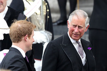 Prince Charles, Prince of Wales and Prince Harry arrive at the Service of Thanksgiving at St Paul's Cathedral, as part of the Diamond Jubilee, marking the 60th anniversary of the accession of Queen Elizabeth II on June 5, 2012 in London, England.