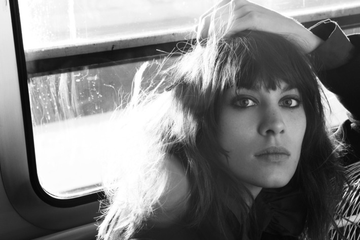 Alexa Chung, on set for the Maje photo shoot.
