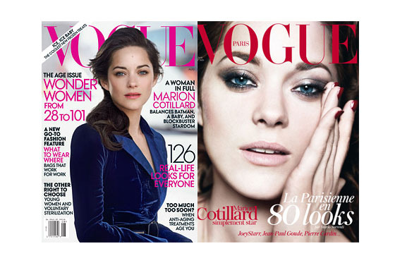 American Vogue's cover (left) and French Vogue's cover (right).