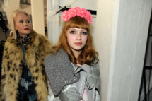 Fashion blogger Tavi Gevinson poses backstage at the Rodarte fall 2012 fashion show during Mercedes-Benz Fashion Week on February 14, 2012 in New York City.