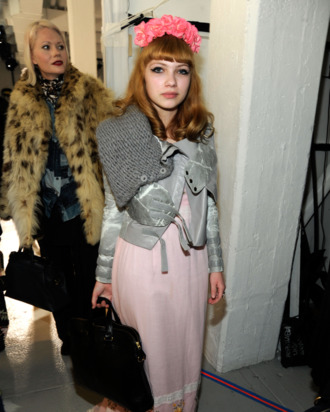 Fashion blogger Tavi Gevinson poses backstage at the Rodarte fall 2012 fashion show during Mercedes-Benz Fashion Week on February 14, 2012 in New York City.
