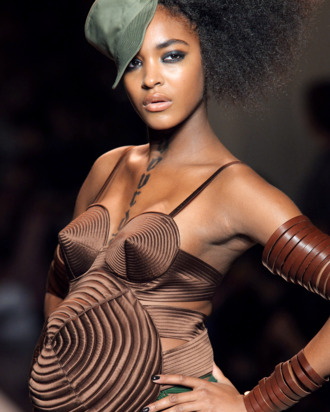 Jourdan Dunn, pregnant at Gaultier's summer 2010 show.
