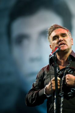 GLASTONBURY, ENGLAND - JUNE 24: Morrissey performs live on the pyramid stage during the Glastonbury Festival at Worthy Farm, Pilton on June 24, 2011 in Glastonbury, England. The festival, which started in 1970 has grown into Europe's largest music festival attracting more than 175,000 people over five days (Photo by Ian Gavan/Getty Images)