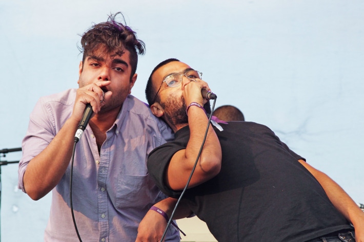 GEORGE, WA - MAY 29: Himanshu "Heems" Suri (L) and Victor "Kool A.D." Vazquez of Das Racist perform at Sasquatch! Music Festival 2011 Day 3 at the Gorge Amphitheater on May 29, 2011 in George, Washington. (Photo by Noel Vasquez/Getty Images)