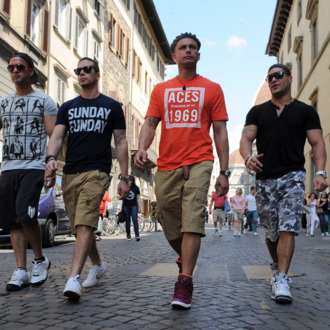 Florence, Italy - MAY 22: The Cast of the MTV series Jersey Shore appear during the taping of