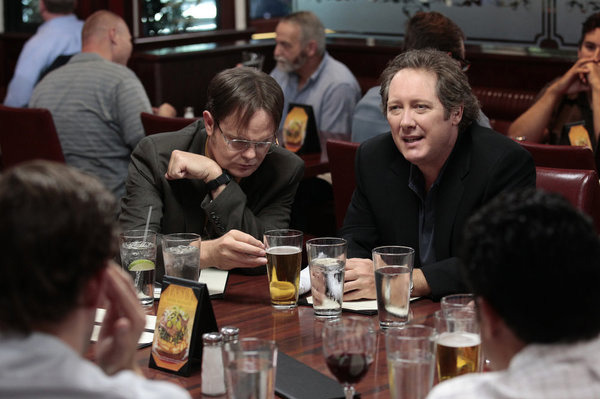 THE OFFICE -- "The List" Episode 802 -- Pictured: (l-r) Rainn Wilson as Dwight Schrute, James Spader as Robert California -- Photo by: Chris Haston/NBC