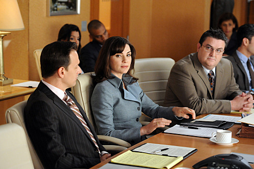 "The Death Zone"--When Alicia's (Julianna Margulies) case is retried in British court via satellite, she and Will (Josh Charles, left) enlist barrister Timothy Ash Brannon (Simon Delaney, right) as their co-council, on THE GOOD WIFE, Sunday, Oct. 2 (9:00-10:00 PM, ET/PT) on the CBS Television Network. Photo: David M. Russell/CBS ?2011 CBS Broadcasting Inc. All Rights Reserved.