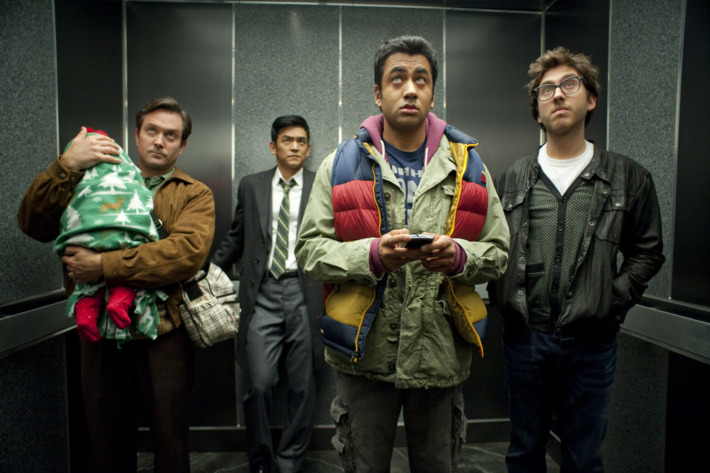 (L-r) TOM LENNON as Todd, JOHN CHO as Harold, KAL PENN as Kumar and AMIR BLUMENFELD as Adrian in New Line Cinema’s and Mandate Pictures’ comedy “A VERY HAROLD & KUMAR 3D CHRISTMAS,” a Warner Bros. Pictures release.