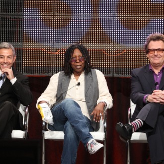 PASADENA, CA - JULY 30: Executive producers Tom Leonardis and Whoopi Goldberg with host Greg Proops of the Science Channel speak during the Cable portion of the 2009 Summer Television Critics Association Press Tour at the Ritz-Carlton Huntington Hotel on July 30, 2009 in Pasadena, California. (Photo by Frederick M. Brown/Getty Images) *** Local Caption *** Greg Proops;Whoopi Goldberg;Tom Leonardis