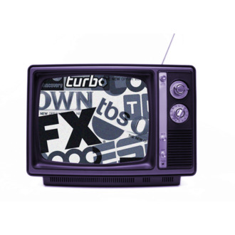 Shot of an old/vintage black and white television. The TV is off (blank screen). TV is on a black background.