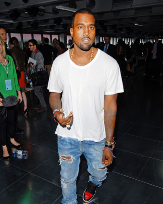 LONDON, UNITED KINGDOM - SEPTEMBER 19: Kanye West arriving for the Christopher Kane show at London Fashion Week Spring/Summer 2012 on September 19, 2011 in London, United Kingdom. (Photo by Stuart Wilson/Getty Images)