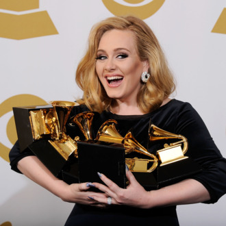 LOS ANGELES, CA - FEBRUARY 12: Singer Adele, winner of six GRAMMYs, poses in the press room at the 54th Annual GRAMMY Awards at Staples Center on February 12, 2012 in Los Angeles, California. (Photo by Kevork Djansezian/Getty Images)