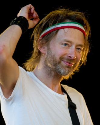 Thom Yorke of British band Radiohead performs as a special surprise performer on The Park stage at the Glastonbury festival near Pilton, Somerset on June 25, 2010. Celebrating it's 40th anniversary this year, the festival showcases some of the world's best artists from all areas of music and performance. This year's headline acts on the main stage include Muse, Gorillaz and Stevie Wonder. U2 were set to also perform until lead singer Bono had to pull out due to needing emergency spinal surgery. AFP PHOTO/Leon Neal (Photo credit should read LEON NEAL/AFP/Getty Images)